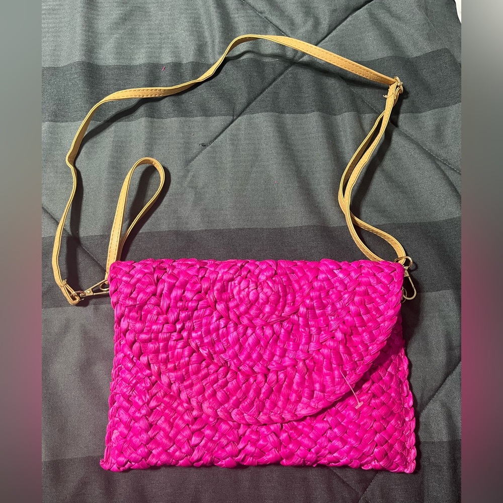 NWOT Hot Pink Woven Flap Bag